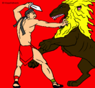 Dibujo Gladiador contra león pintado por Aaron