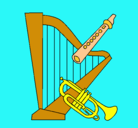 Dibujo Arpa, flauta y trompeta pintado por maxi