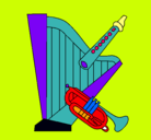 Dibujo Arpa, flauta y trompeta pintado por Jacky