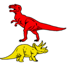 Dibujo Triceratops y tiranosaurios rex pintado por dinorey