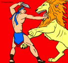Dibujo Gladiador contra león pintado por bob117