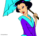 Dibujo Geisha con paraguas pintado por Angelina