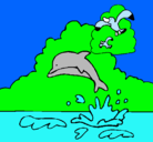 Dibujo Delfín y gaviota pintado por teresao