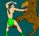 Dibujo Gladiador contra león pintado por gabriela