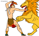 Dibujo Gladiador contra león pintado por di