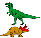 Dibujo Triceratops y tiranosaurios rex pintado por tomy