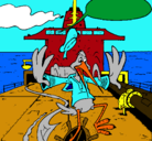 Dibujo Cigüeña en un barco pintado por iVAN