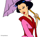 Dibujo Geisha con paraguas pintado por pupiridu