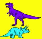 Dibujo Triceratops y tiranosaurios rex pintado por miguel
