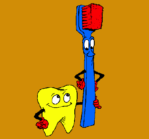 Muela y cepillo de dientes