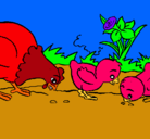 Dibujo Gallina y pollitos pintado por miprimastellayyo