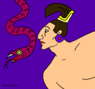 Dibujo Serpiente y guerrero pintado por sara
