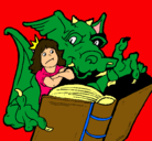 Dibujo Dragón, chica y libro pintado por evita11