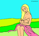 Dibujo Madre con su bebe pintado por milagros