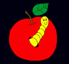 Dibujo Manzana con gusano pintado por zuly