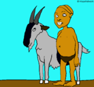 Dibujo Cabra y niño africano pintado por o.k.m