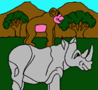 Dibujo Rinoceronte y mono pintado por malena