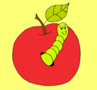 Dibujo Manzana con gusano pintado por Piolin