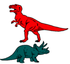 Dibujo Triceratops y tiranosaurios rex pintado por fernandito