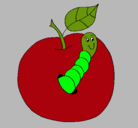 Dibujo Manzana con gusano pintado por diana