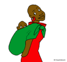 Dibujo Africana con pañuelo portabebé pintado por erika