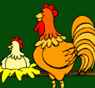 Dibujo Gallo y gallina pintado por LIA