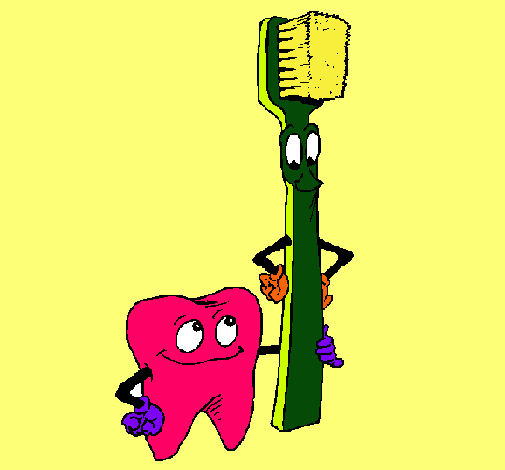 Muela y cepillo de dientes