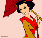 Dibujo Geisha con paraguas pintado por puly
