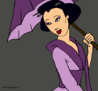 Dibujo Geisha con paraguas pintado por MILU