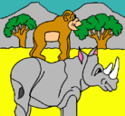 Dibujo Rinoceronte y mono pintado por roberto