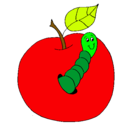 Dibujo Manzana con gusano pintado por moy