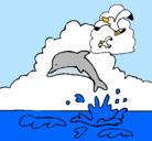 Dibujo Delfín y gaviota pintado por david