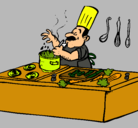 Dibujo Cocinero en la cocina pintado por mariaaleja0518