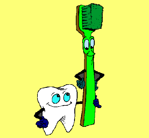 Muela y cepillo de dientes