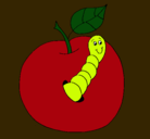 Dibujo Manzana con gusano pintado por laura