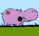 Dibujo Hipopótamo con flores pintado por ASD