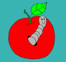 Dibujo Manzana con gusano pintado por ana