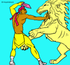 Dibujo Gladiador contra león pintado por yadira