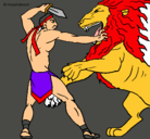 Dibujo Gladiador contra león pintado por danielucho