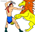 Dibujo Gladiador contra león pintado por silverio.