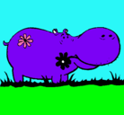 Dibujo Hipopótamo con flores pintado por adrianll