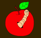 Dibujo Manzana con gusano pintado por felipe