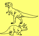 Dibujo Triceratops y tiranosaurios rex pintado por addrian