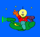 Dibujo Marcianito en moto espacial pintado por oscar