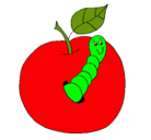 Dibujo Manzana con gusano pintado por chiquis