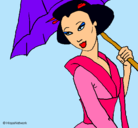 Dibujo Geisha con paraguas pintado por MILI