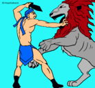 Dibujo Gladiador contra león pintado por jhoao
