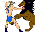 Dibujo Gladiador contra león pintado por seba