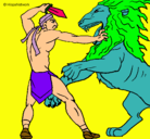 Dibujo Gladiador contra león pintado por micomi