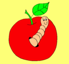 Dibujo Manzana con gusano pintado por elena